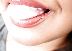 Tongue and Throat: "Cum all over my lips"