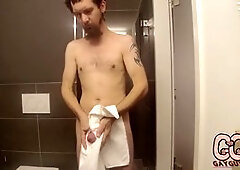 Bony, skinny big, big cock in shower