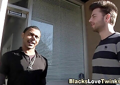 Watch this hot interracial twink take a deep load in her ass after getting a wild pop-shot from her lover