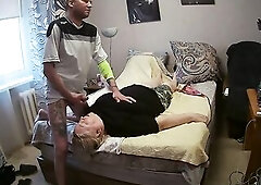 I stroke my knob and screw my mother-in-law in my throat to cum on her