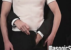 Servant Sage Roux kneels and sucks master Tucker Barretts big dick