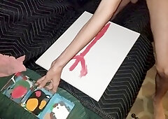 Expressing my artistic side by using my throbbing manhood for painting