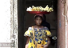 Ebony banana seller hotty enticed for a sexy bang