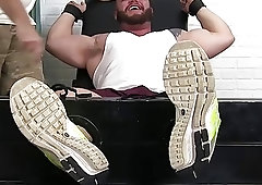 Hunk stripped to have his body and bare feet tickled