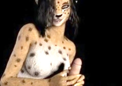 Cheetah Girl handjob cum on face furry cosplay video game 3d