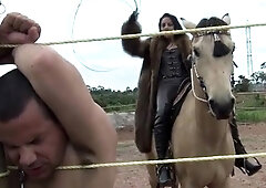 Milf goddess punishes and humiliates her slave outside