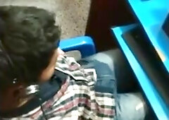 Str8 spy boy working his bulge in cyber cafe