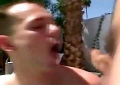 Four gays sucking by the pool