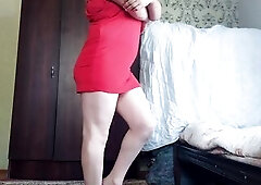 RED Mini Suit White Hot Trans Cute Sissy Large Booty Solo Performer Crossdresser Model Cosplayer Femb