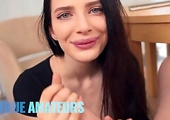 TRUE AMATEURS - Hot Little Holds Gorgeous Eye Contact Whilst Welcoming Tom's Knob In Her Throat