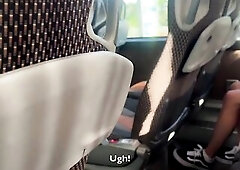 Public Rod Flashing in the Bus - Pervert Jerks Off On Cutie And This babe Grabs His Penis