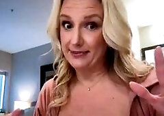 Blonde cumshot amateur MILF POV jerking in the kitchen