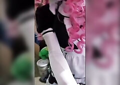 cat kigurumi maid masturbating and cum