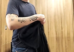 RISKY Jack Off in the Locker Guest room Douche NEARLY CAUGHT IN THE SAUNA