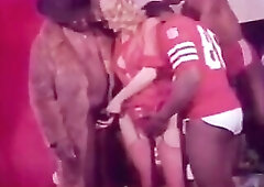 three burly pipe hittin blacks get medieval on Lili Marlene's pale white body!