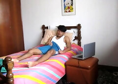 boy plays with her cock