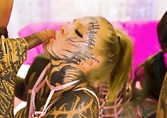 Heavily Tattooed Women Share BBC & White Schlong in Group Mayhem