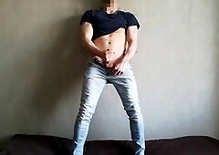 Wild guy in those sexy blue jeans enjoys some solo action