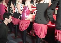 Disco Foot Worship Serf! Foot serf Bobby has to lick the cuties' feet in front of everybody at the disco. Princess Lara, Julia and Sophia dominat