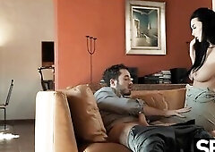 Breasty gal's large natural breasts bounce as this babe rides lover