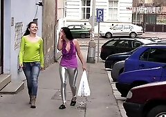 Enchanting teen gals gratifying every other in the kitchen.