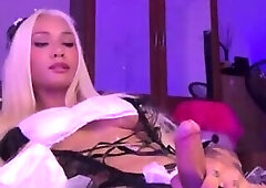 thai blonde ladyboy edging and cum