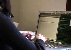 Female agent fucks brunette lesbian babe with cucumber