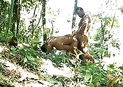 Latino gays doggy style sex in the forest