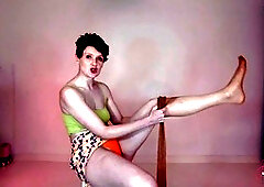 Sexy Jennifer tries on kinky stockings in a hilarious changing clothes POV haul