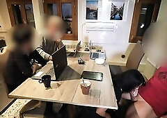 PUBLIC EXTRAORDINARY! SEXY DICK MADE TO CUM BELOW THE TABLE