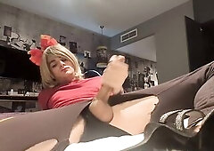 Masturbating my massive wang in my ally's bedroom for the camera in my ripped leggings. My girlcock indeed needs AA priceless sucking here who ca