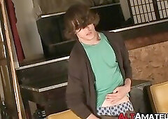 Emo amateur standing while stroking his massive dick