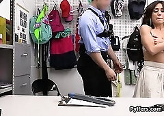 Jewelry stealing big tit Latina punished hard at the back office