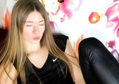 Beautiful teen brunette Jessica Sinn masturbates