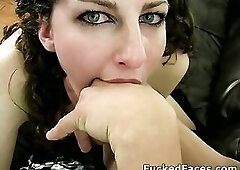 A slut without a throat, watch as we try our hardest to make this busty tramp gag.