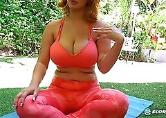 Crystal Chase gets oiled up & plays with her juicy, bushy pussy in the great outdoors