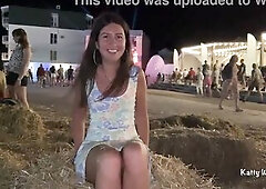 Barefaced cutie took off her pants in public