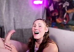 SexywifeAd Puts Her Fur Bunny Ears on and a Very Cute Baby Blue Belt To Suck Daddys Jock