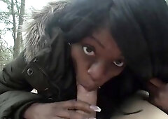 Cock starved black MILF fucked and facialized outdoors