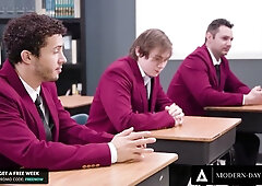 Brad Sterling and Anthony Pierce share a black-haired MILF teacher in stockings
