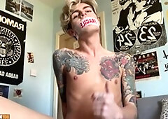 Boynapped.com: Shaved british twink Ryo Foxx jerking uncut cock in the bed