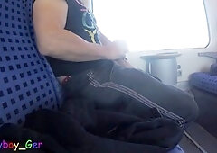 Gay public masturbation, jerking off, public train