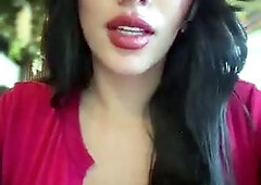 Busty curly brunette with big boobs fucks on couch