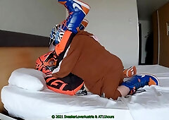 Platinum-Blonde BOYFRIEND bangs me in Fox MX with snowboard shoes