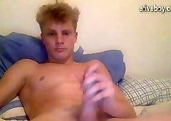 blonde teen boy strokes big cock