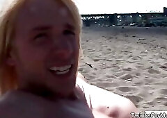 Cute blonde gay guy gets naked and masturbates for the cam