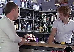 Twinks suck each other off and fuck in a bar