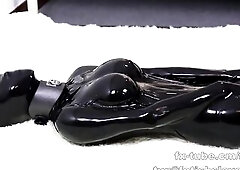 Cute oriental latex serf hotty play latex vacuum bag and mask breathplay