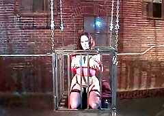 Super breasty floozy freed from the cage just to get her vagina and tits screwed