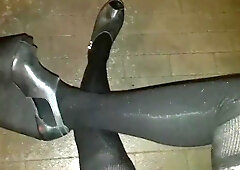 spandex micro-skirt and platform sticks - public walk